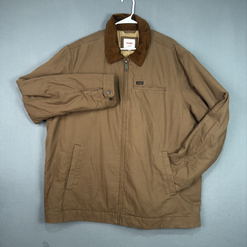 Wrangler Men's Corduroy Collar Canvas Work Jacket Quilted Lining, Brown, 2XL